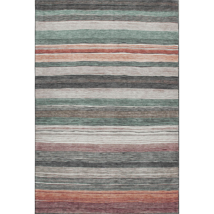 10' X 14' Striped Washable Area Rug With UV Protection (697698) - Pale Aqua / Rust / Ivory