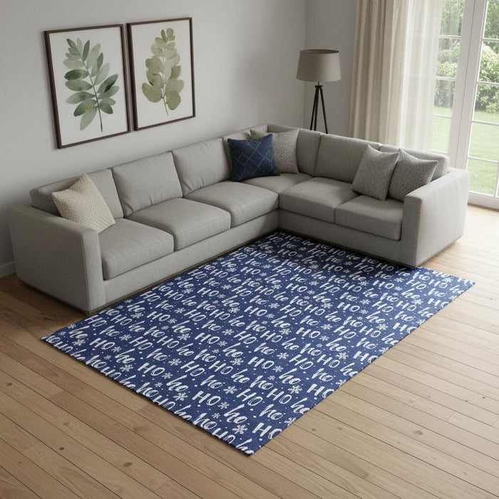 10' X 14' Abstract Geometric Washable Area Rug With UV Protection (701810) - Navy Blue / Ivory