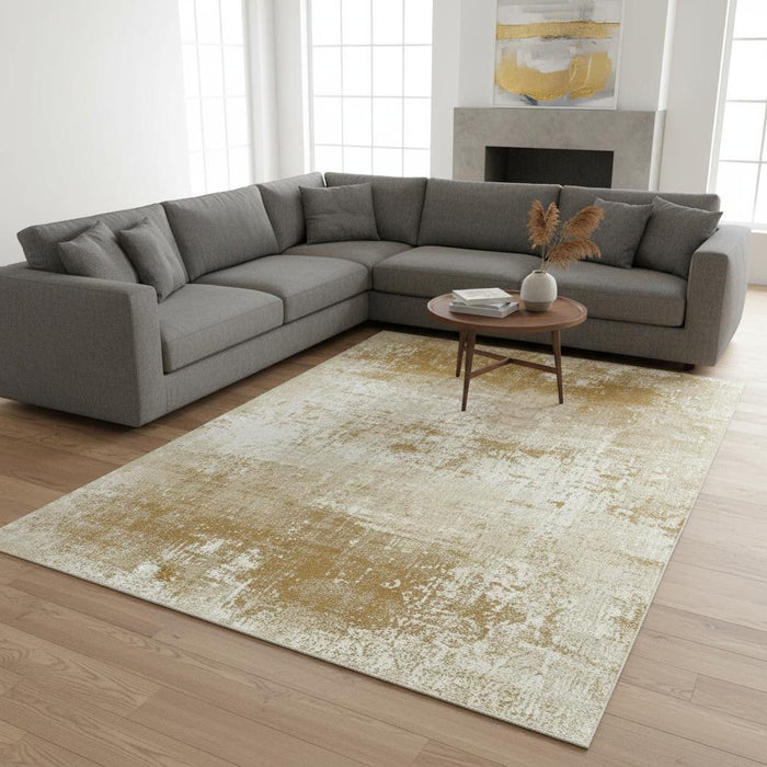 9' X 13' Abstract Washable Area Rug With UV Protection (610026) - Gold / Beige