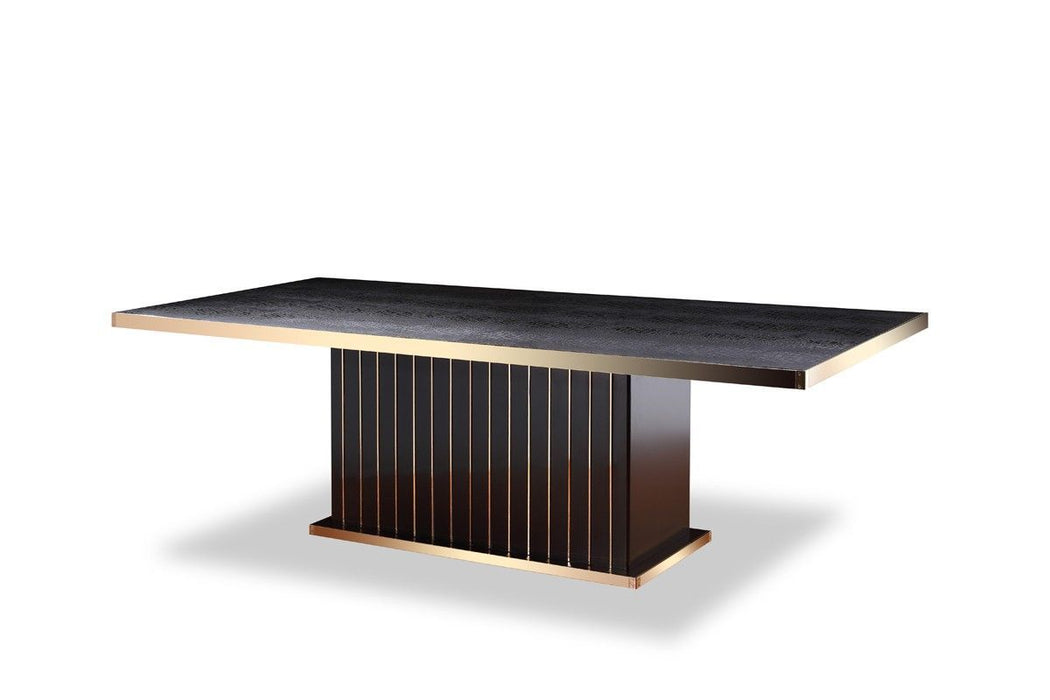 Wood Pedestal Base Dining Table - Black / Gold