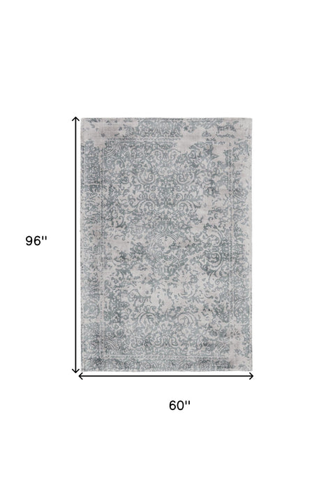 5' x 8' Abstract Hand Woven Area Rug - Blue And Gray