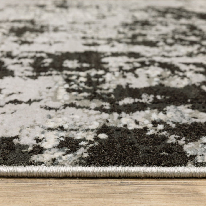 10' x 13' Abstract Power Loom Stain Resistant Area Rug - Gray Charcoal Black And Ivory