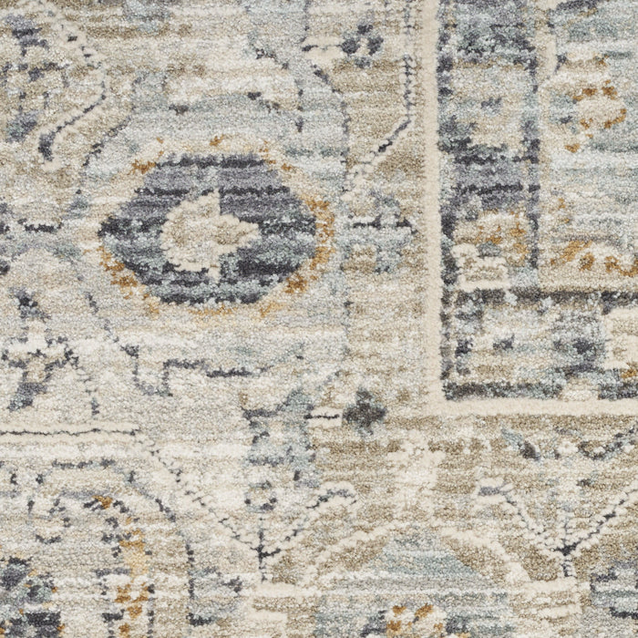 10' X 14' Floral Distressed Area Rug With Fringe (546451) - Ivory / Tan / Light Blue
