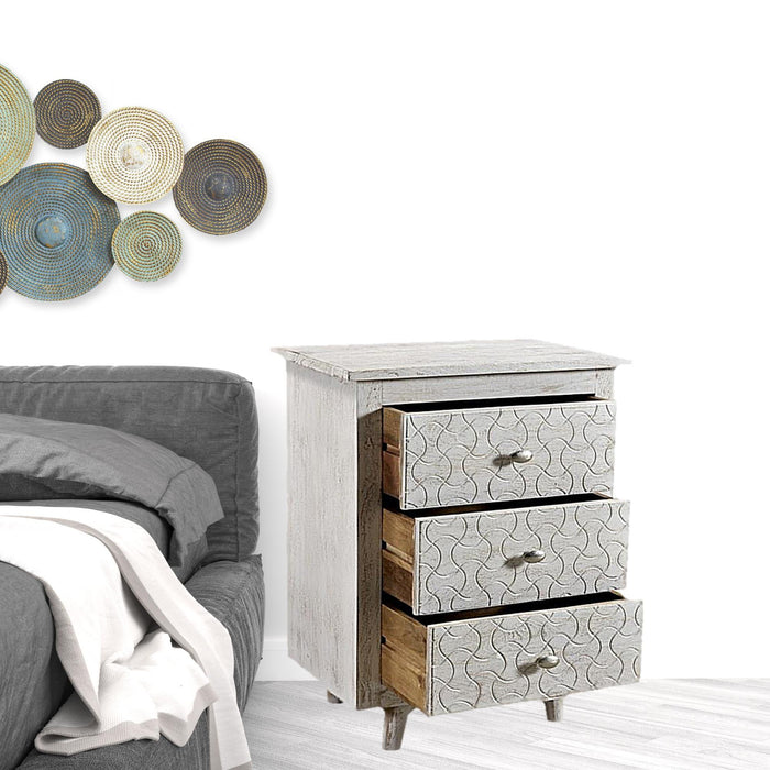 30" Three Drawer Nightstand - White