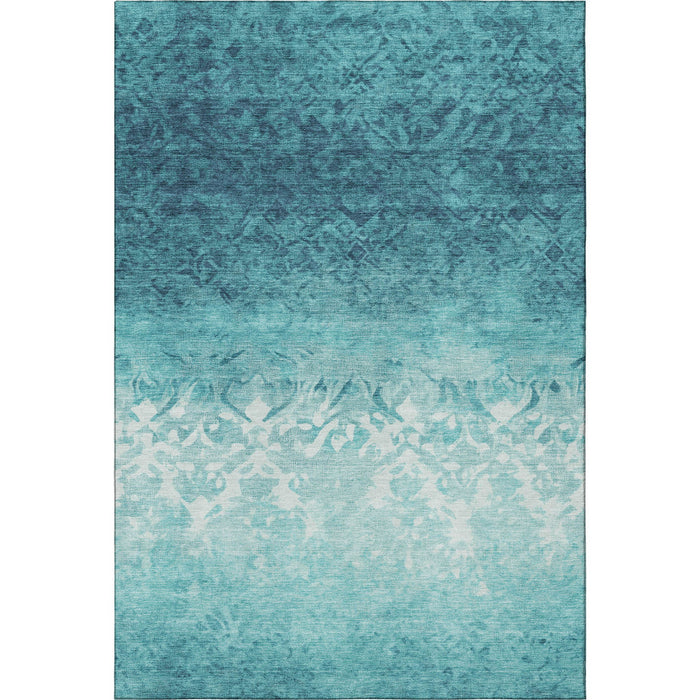 10' X 14' Damask Washable Area Rug With UV Protection (709450) - Teal / Ivory
