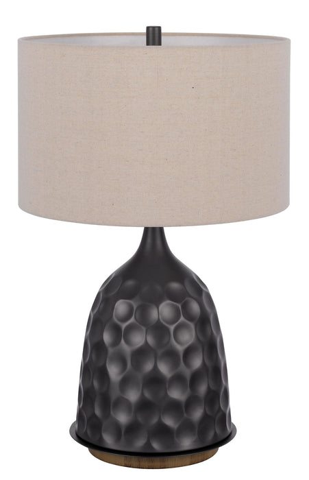 Metal Table Lamp With Brown Drum Shade - Gray