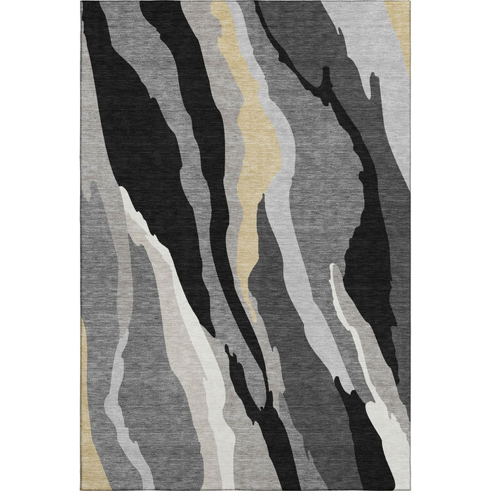 10' X 14' Abstract Washable Area Rug With UV Protection (682097) - Black / Gold / Ivory
