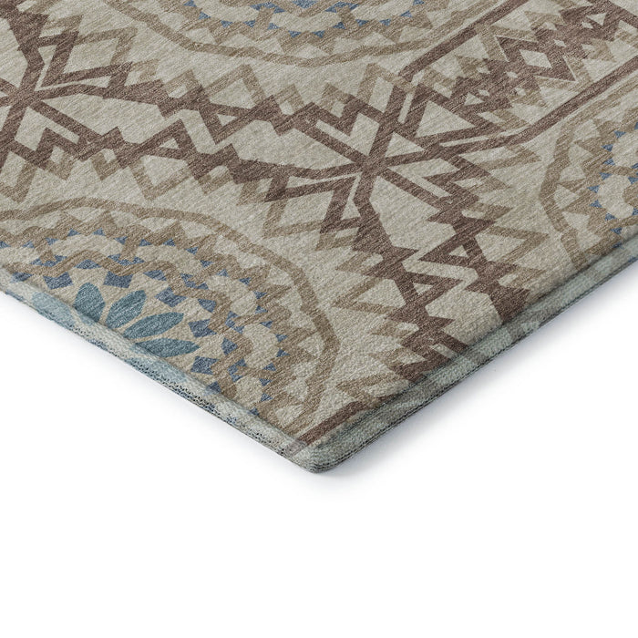 10' X 14' Geometric Washable Area Rug With UV Protection (652251) - Khaki / Teal