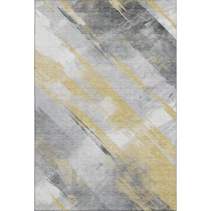 10' X 14' Striped Washable Area Rug With UV Protection (694278) - Gold / Gray / Ivory
