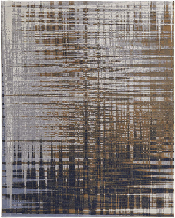 12' x 15' Abstract Power Loom Area Rug - Blue Orange And Gray