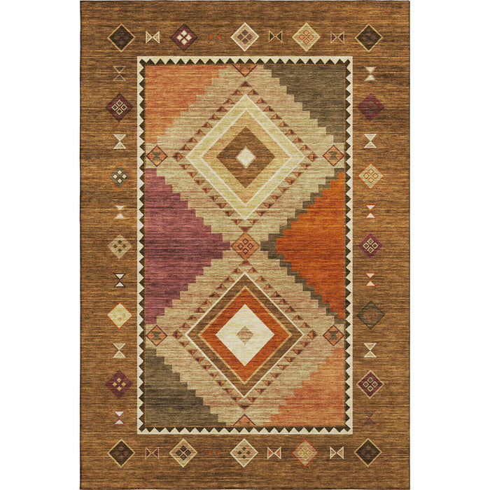 8' X 10' Southwest Geometric Washable Area Rug With UV Protection - Brown