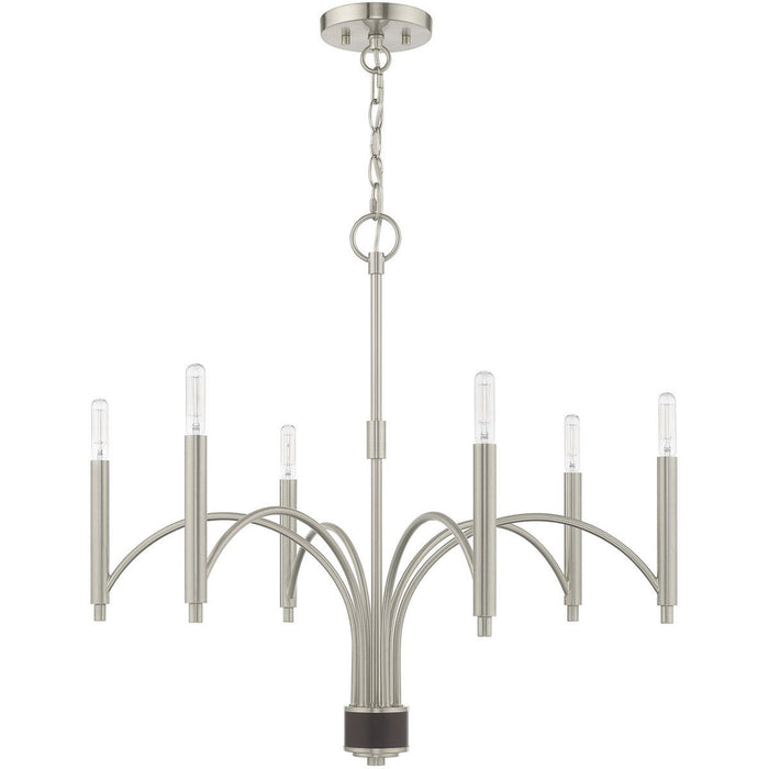 24" Six Light Dimmable Chandelier With Shades - Nickel / Pearl Silver