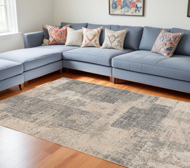 9' x 12' Blue Abstract Power Loom Area Rug - Gray And Light