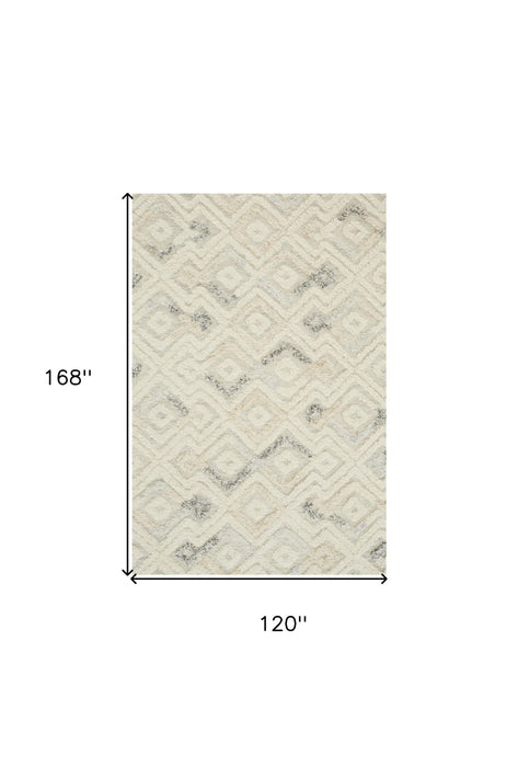 10' x 14' Wool Geometric Tufted Handmade Area Rug - Ivory Gray And Black