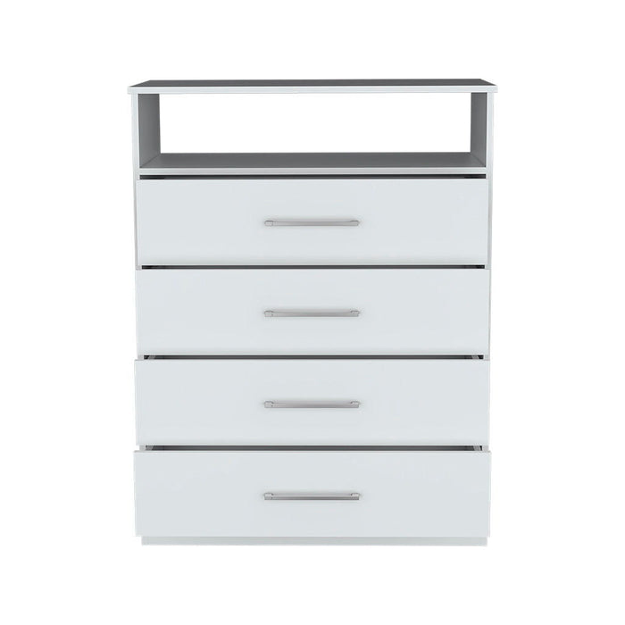 Four Drawer Dresser With Open Shelf - White