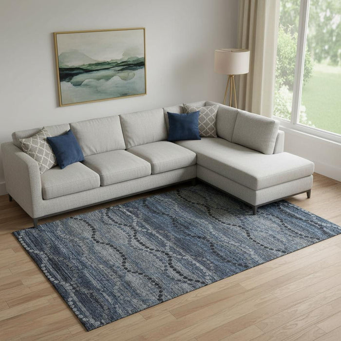 10' X 14' Abstract Geometric Washable Area Rug With UV Protection (715321) - Navy Blue / Gray