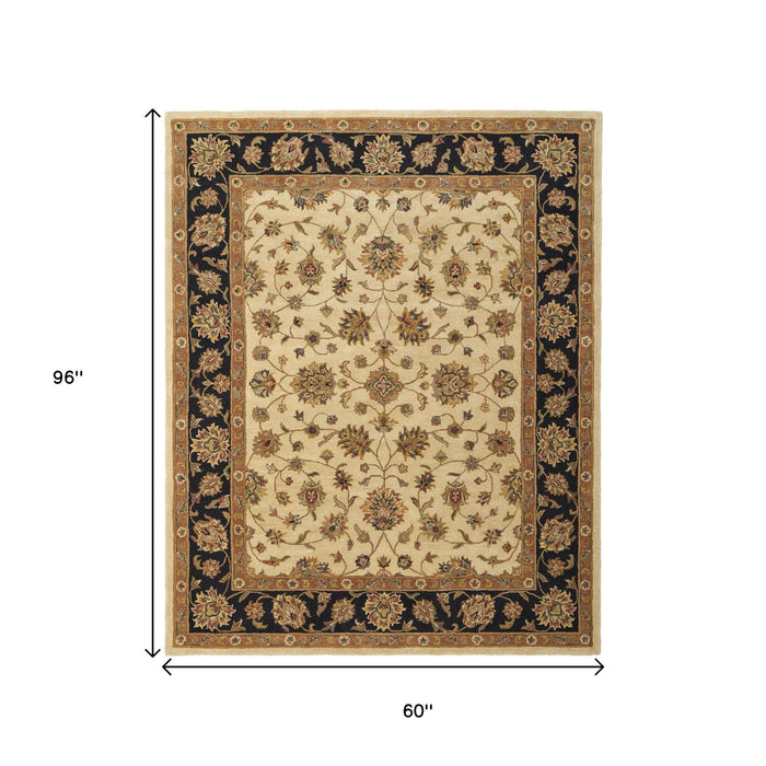 5' X 8' Oriental Hand Tufted Area Rug - Tan
