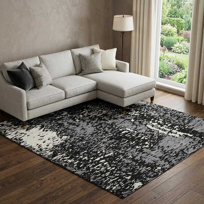 10' X 14' Abstract Washable Area Rug With UV Protection (675420) - Black / Gray / Ivory