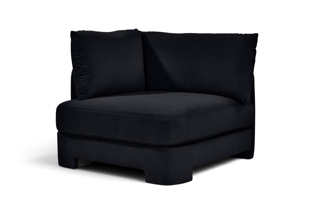 Meridian Furniture Hammond velvet upholstered stationary chair with plush fabric and modern design, featuring a sturdy frame and comfortable seating.
