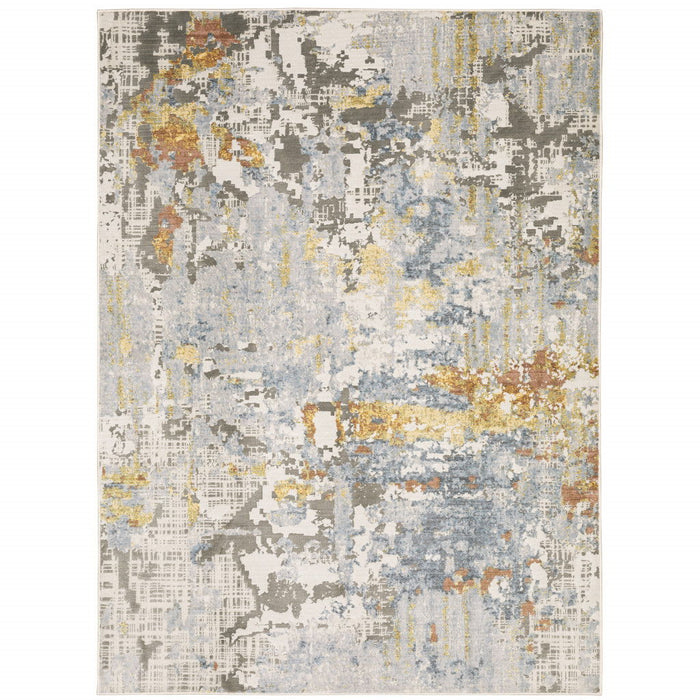 6' x 9' Abstract Power Loom Stain Resistant Area Rug - Gray Blue Beige Gold And Rust