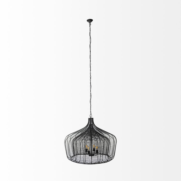 Four Light Dimmable Chandelier With Shades - Black