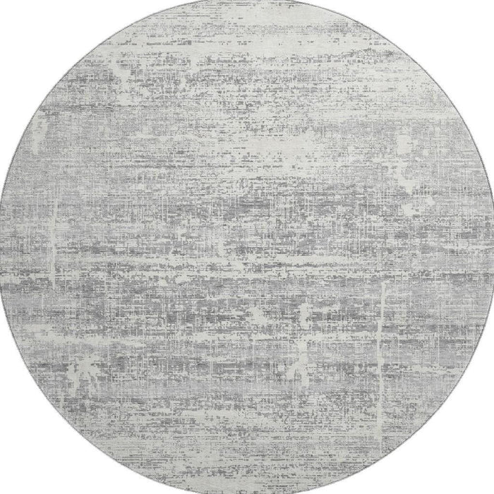8' Abstract Washable Round Rug With UV Protection - Silver / Gray