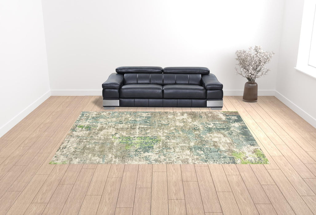 10' x 14' Abstract Hand Loomed Stain Resistant Area Rug - Blue And Green