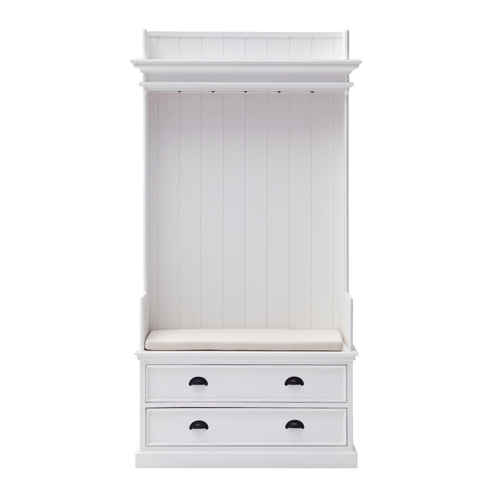 Classic Entryway Coat Rack And Bench With Drawers - White