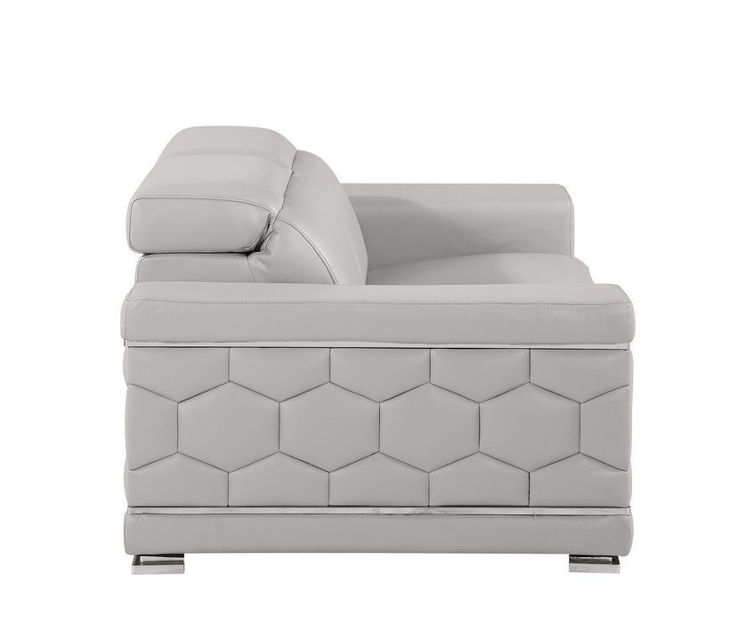 Leather Reclining Loveseat - Light Gray / Silver