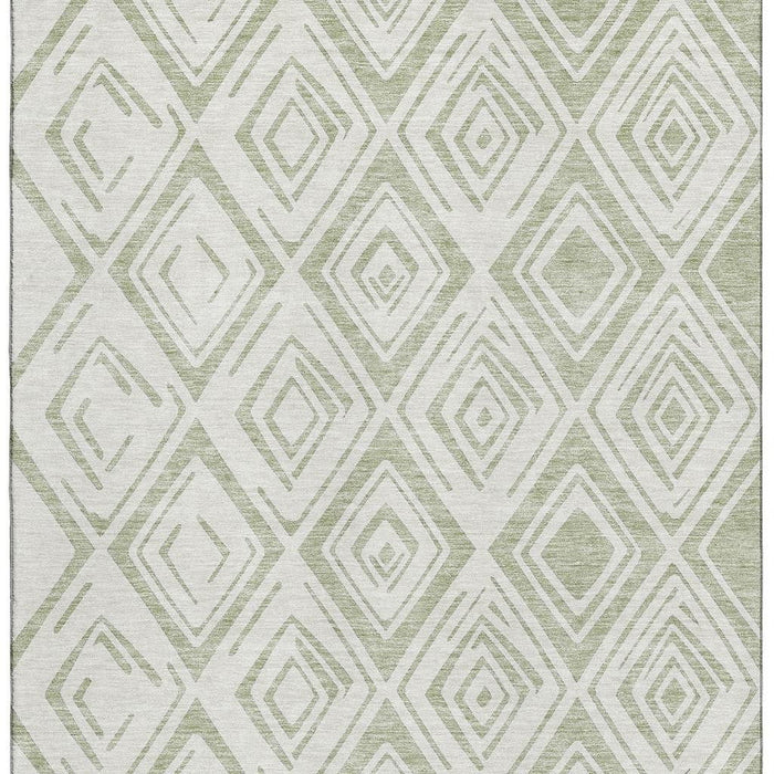 10' X 14' Diamond Washable Area Rug With UV Protection - Artichoke Green And Ivory