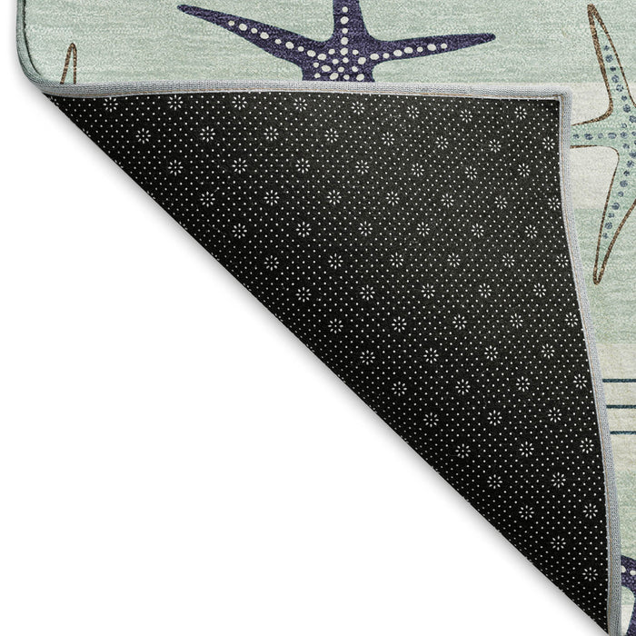 8' X 10' Geometric Washable Area Rug With UV Protection (646125) - Aqua / Navy Blue / Ivory