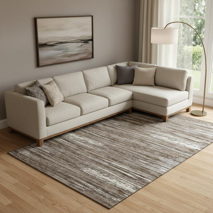 10' X 14' Striped Washable Area Rug With UV Protection (671210) - Brown / Beige
