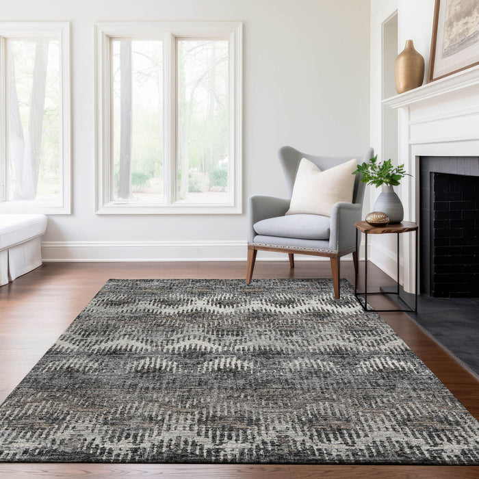 8' X 10' Abstract Washable Area Rug With UV Protection - Graphite