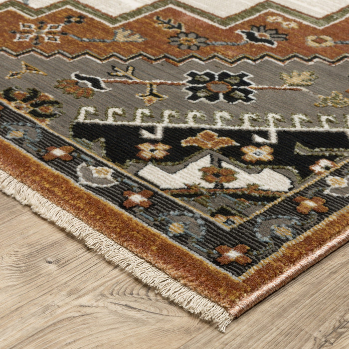 10' X 13' Medallion Area Rug With Fringe (575092) - Rust / Ivory / Black