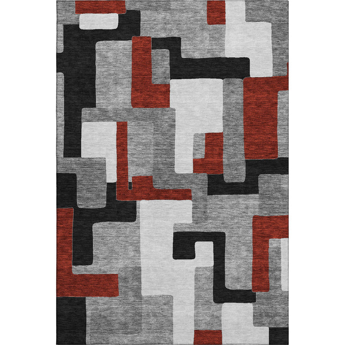 10' X 14' Geometric Washable Area Rug With UV Protection (675708) - Gray / Black / Red