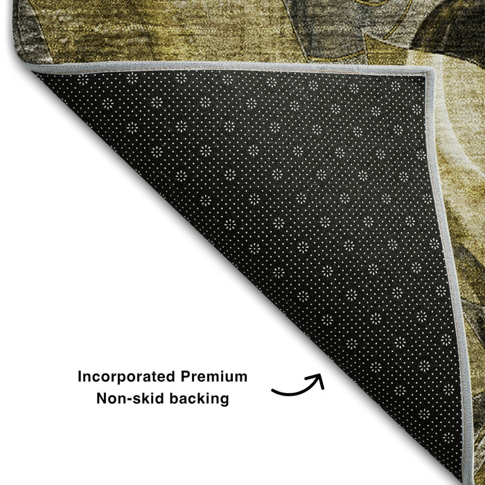 9' X 12' Abstract Distressed Washable Area Rug With UV Protection (648975) - Brown / Beige / Gold