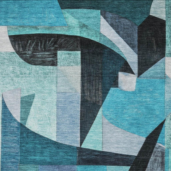 10' X 14' Abstract Washable Area Rug With UV Protection (700379) - Teal / Black / Blue