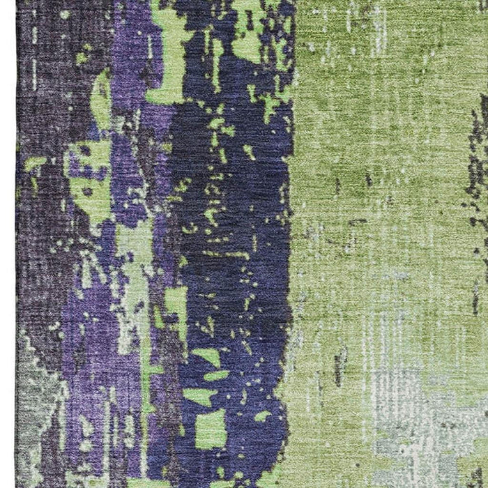 10' X 14' Abstract Washable Area Rug With UV Protection (706229) - Artichoke Green / Purple