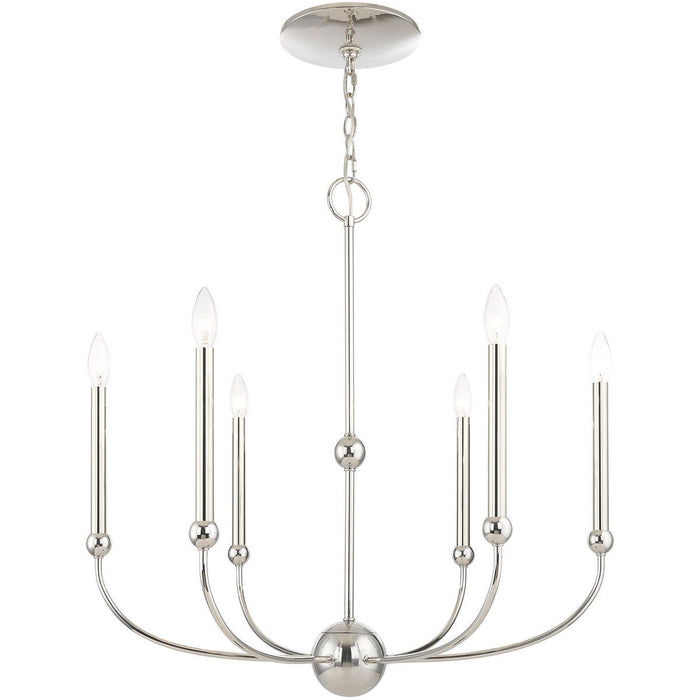 28" Six Light Dimmable Chandelier With Shades - Nickel