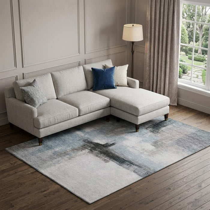 10' X 14' Abstract Washable Area Rug With UV Protection (684202) - Blue / Charcoal / Ivory