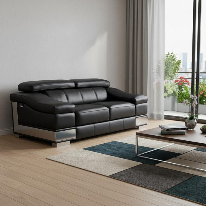 Love Seat Genuine Leather - Black / Silver