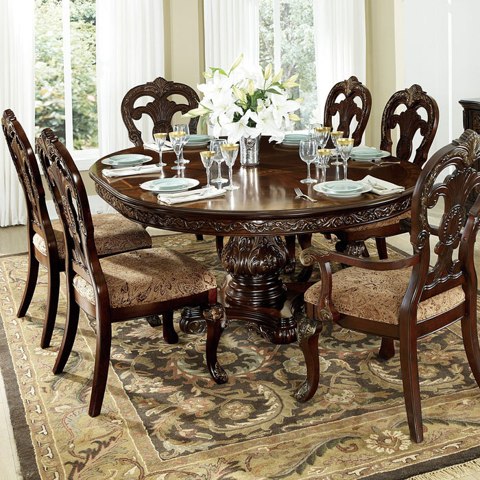 Pair of Giga elegant cherry upholstered side chairs with traditional design, featuring tipping fabric and wooden frames in a 2-piece set.