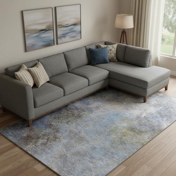 10' X 14' Abstract Washable Area Rug With UV Protection (710562) - Denim Blue / Brown