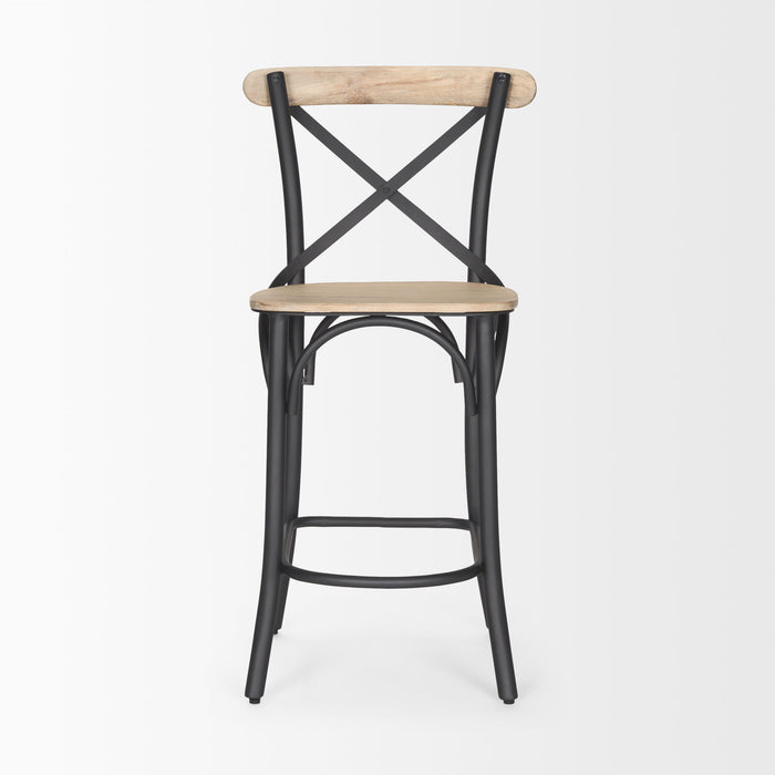 26" Solid Wood And Iron Counter Height Bar Chair - Gray / Natural