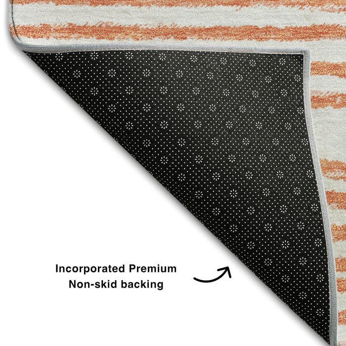 10' X 14' Geometric Washable Area Rug With UV Protection (648262) - Salmon / Ivory