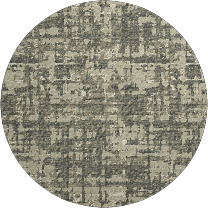 8' Abstract Washable Round Rug With UV Protection - Brown / Beige