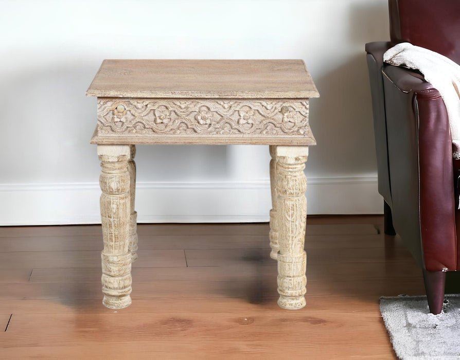 Distressed Solid Wood Square End Table - White