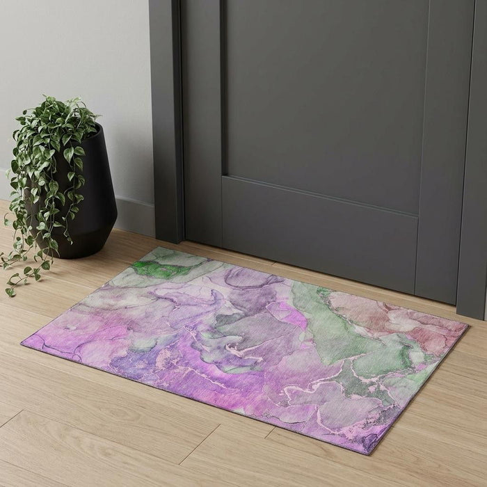 3' X 5' Abstract Washable Area Rug With UV Protection (646495) - Purple / Green / Pink