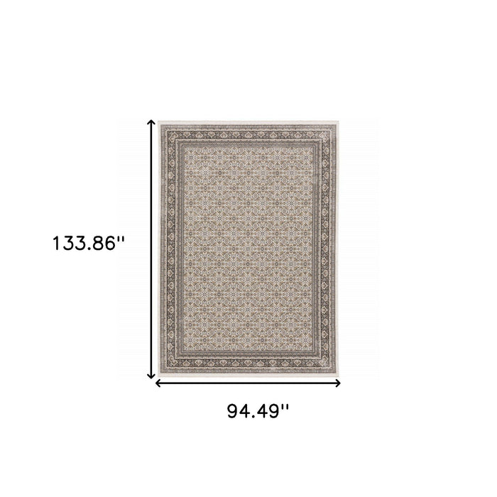 8' x 11' Oriental Power Loom Stain Resistant Area Rug With Fringe - Ivory And Gray