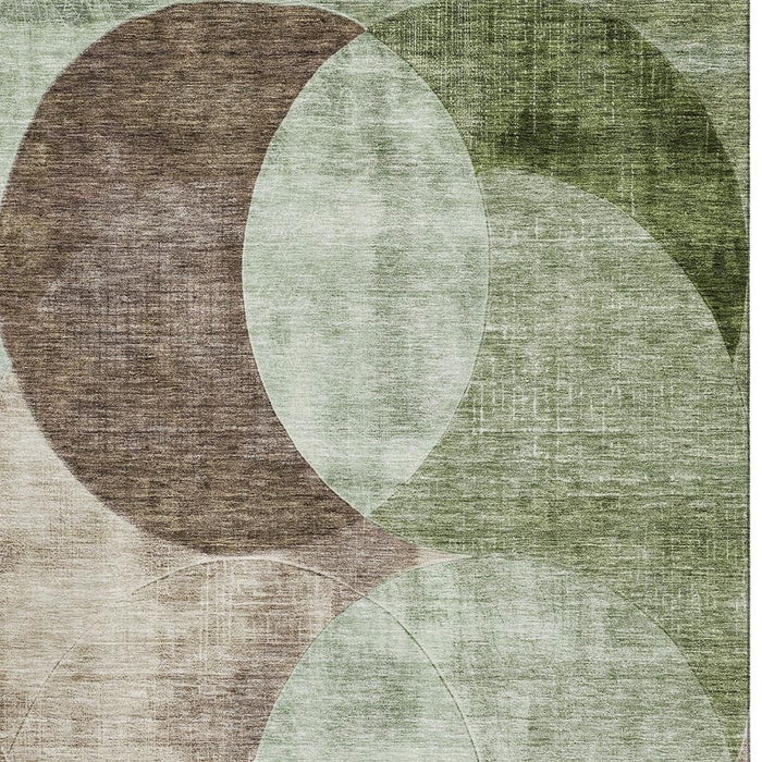 10' X 14' Geometric Washable Area Rug With UV Protection (686252) - Artichoke Green / Brown / Beige
